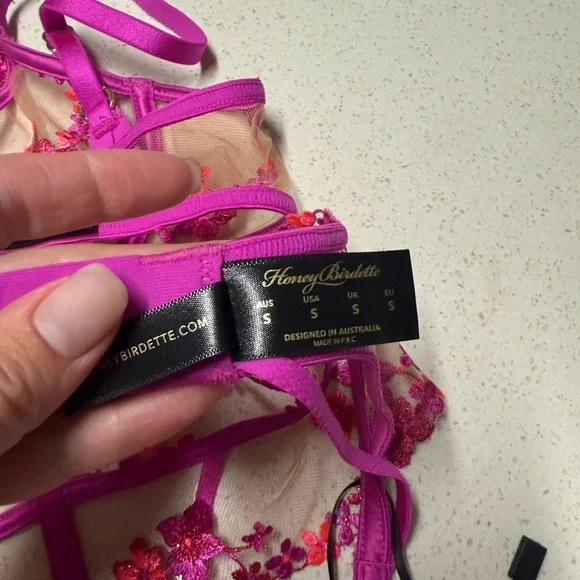 SOLD Honey Birdette Floral Lingerie Set Garter 34D Small - Picture 9 of 13